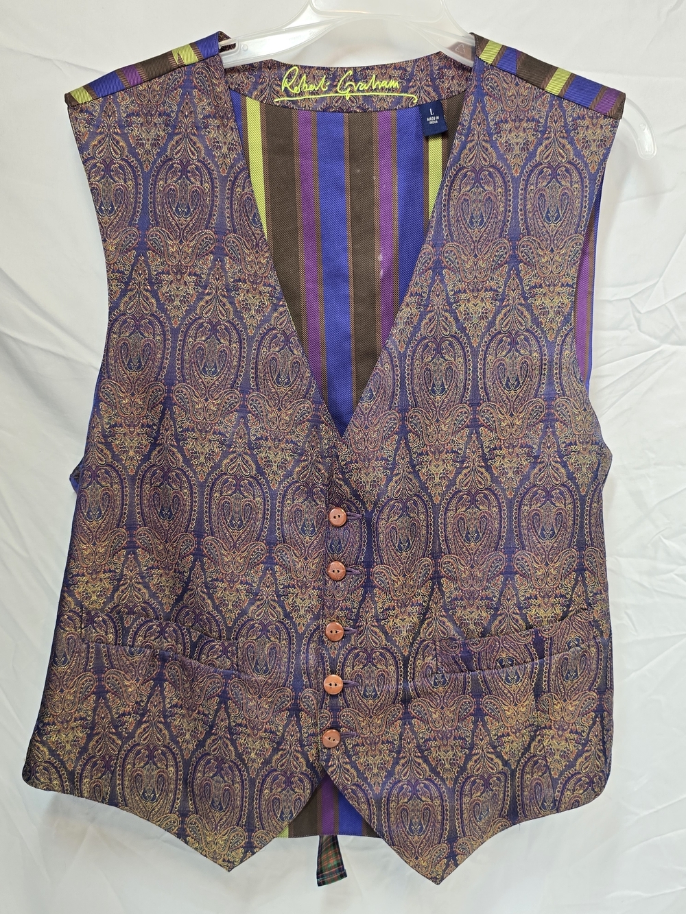 Robert Graham Men's Paisley Stripe Back Vest Large